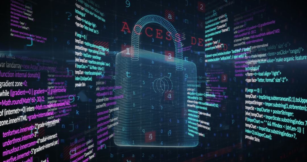 Digital Padlock and Data Streams Signal Cyber Security Concept