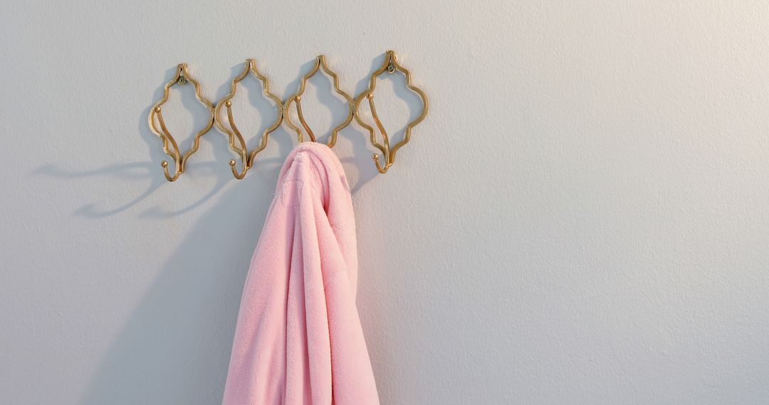 Elegant vintage hooks with pink robe against neutral wall - Free Images, Stock Photos and Pictures on Pikwizard.com