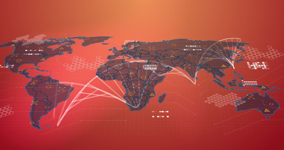 Digital World Map with Data Networks and DNA Strand Visualization