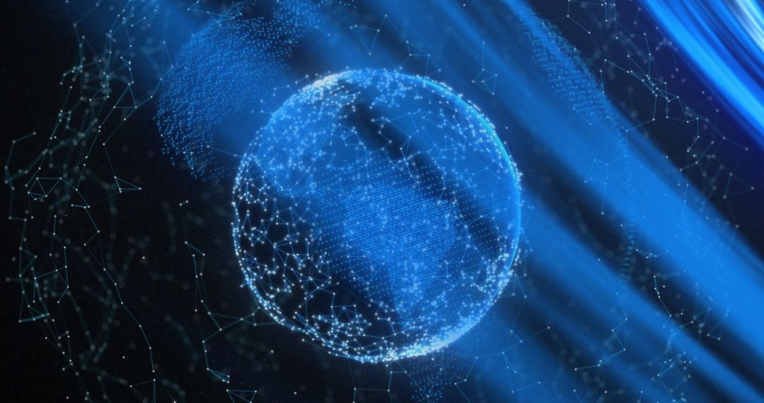 Digital Blue Earth and Light Patterns on Black Background
