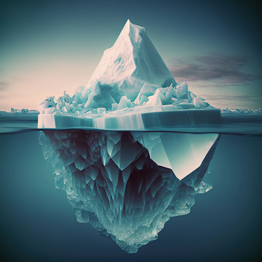 Composition of iceberg reflected in blue sea over blue sky, created using generative ai technology - Free Images, Stock Photos and Pictures on Pikwizard.com