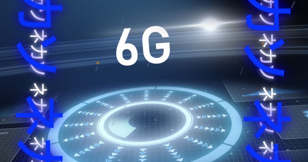 6G Technology with Futuristic Digital Interface and Chinese Symbols