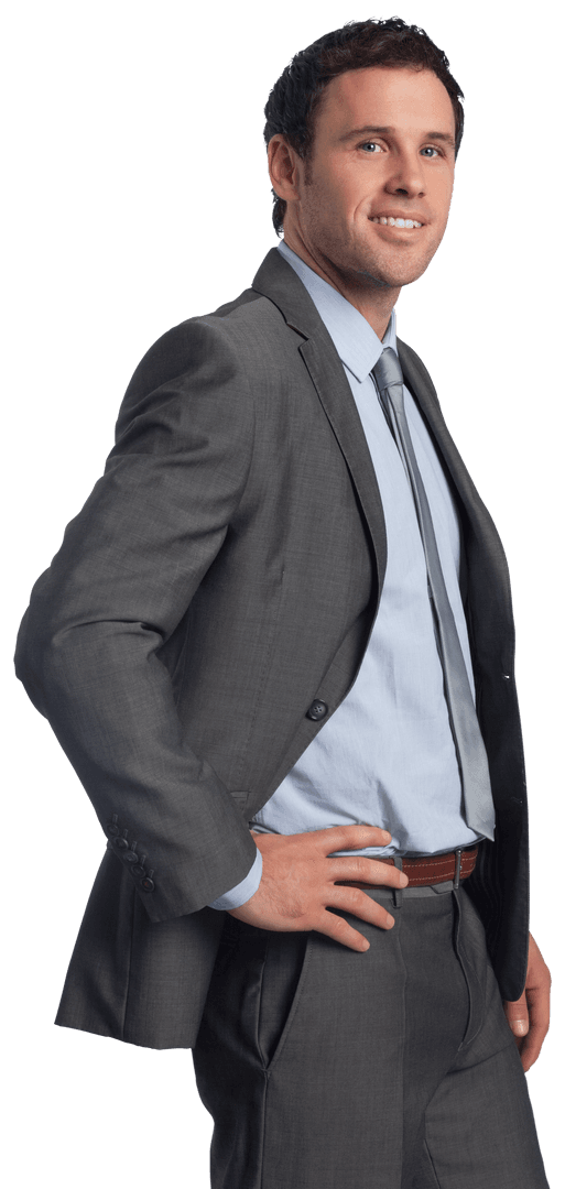 Smiling Businessman Confidently Standing with Hand on Hip Transparent Background