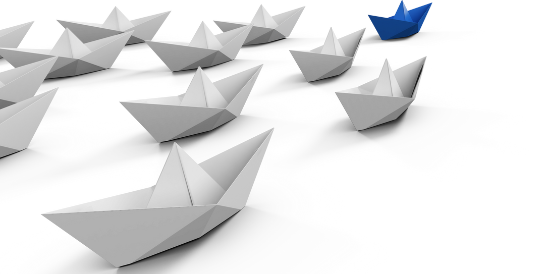 Group of Transparent Origami White Boats with Leader in Blue - Download Free Stock Images Pikwizard.com