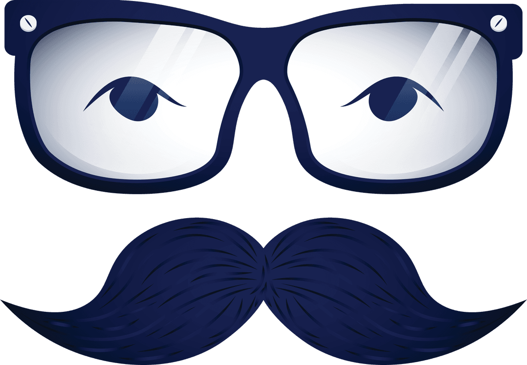 Cool Eyeglasses and Mustache Vector on Transparent Background