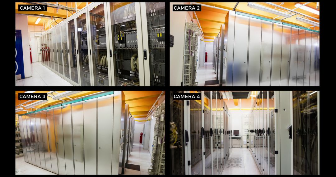 Security Camera Views of Modern Data Center Server Rooms