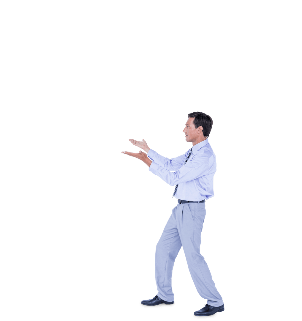 Transparent Side Businessman Gesturing in Formal Attire