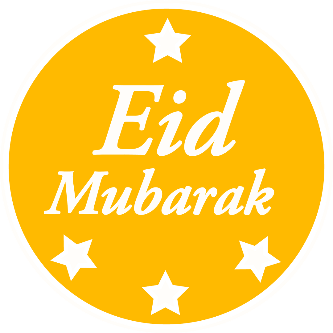 Eid Mubarak Seal Emblem with Stars on Transparent Background