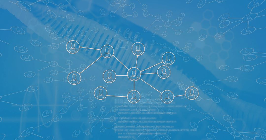 Digital Network Connections on Blue Background with Code Overlay