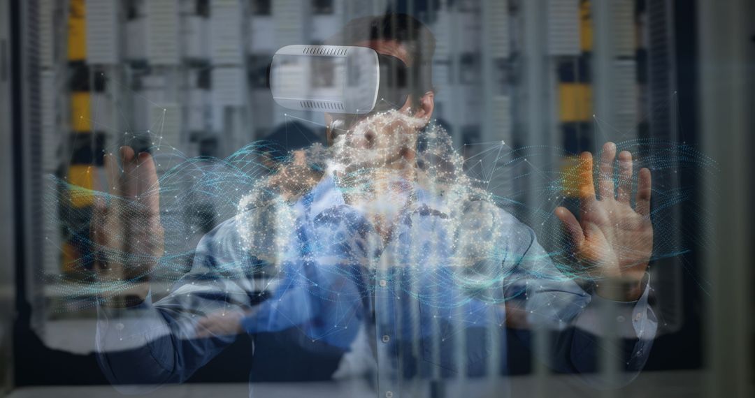 Businessman Interacting with Augmented Reality Cloud Visualization