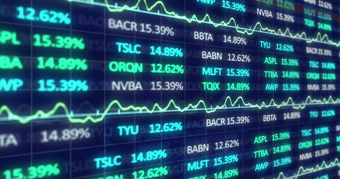 Abstract Financial Data on Black Background Displaying Stock Market Trends