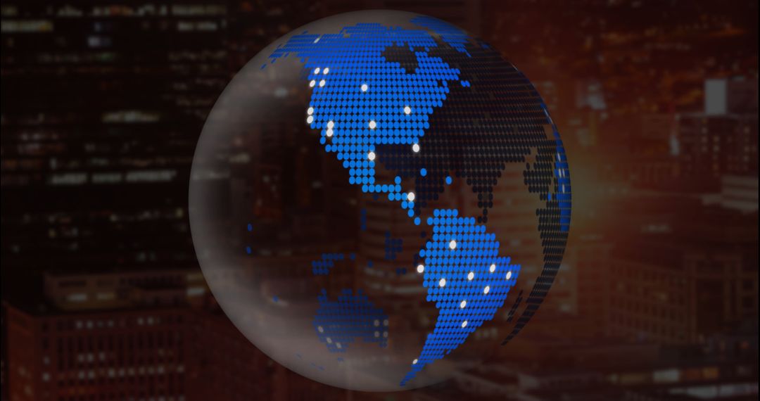 Pixelated Earth Globe and City Lights Illustrating Global Connectivity