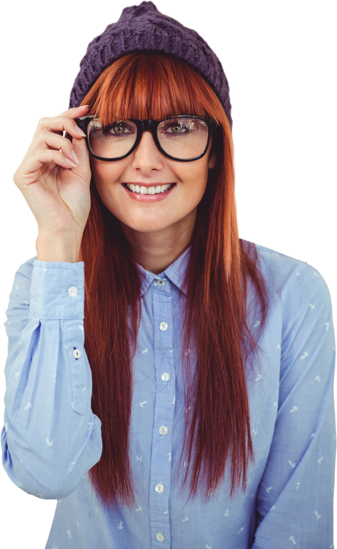 Smiling Hipster Woman Adjusting Glasses Transparent Background - Download Free Stock Images Pikwizard.com