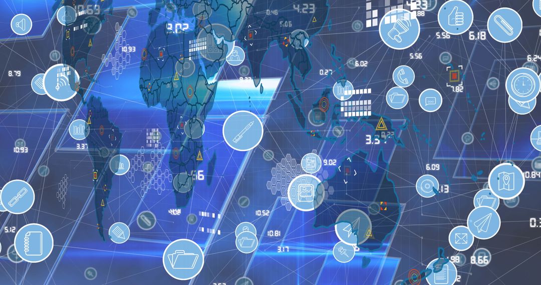 Digital World Map with Media Icons Overlay Concept