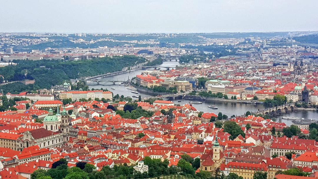 Aerial View of Prague with Historic Landmarks and Vltava River - Free Images, Stock Photos and Pictures on Pikwizard.com