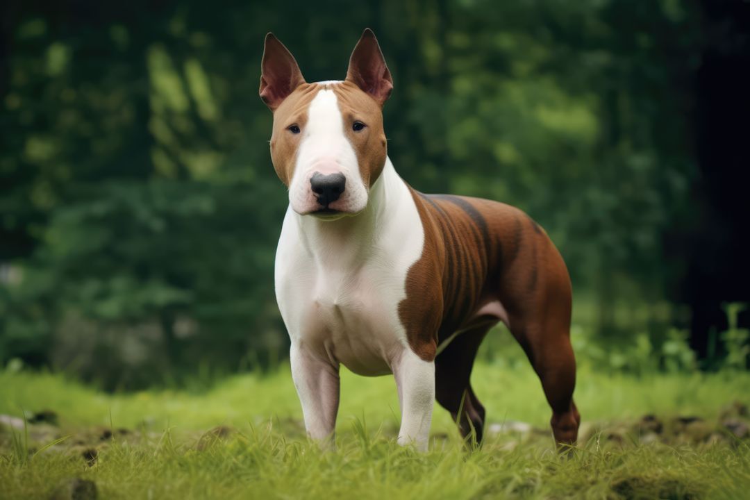 Portrait of brown bull terrier in grass, created using generative ai technology - Free Images, Stock Photos and Pictures on Pikwizard.com