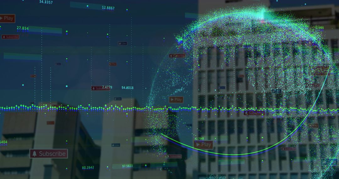 Futuristic Data Globe with Digital Analytics in Urban Setting