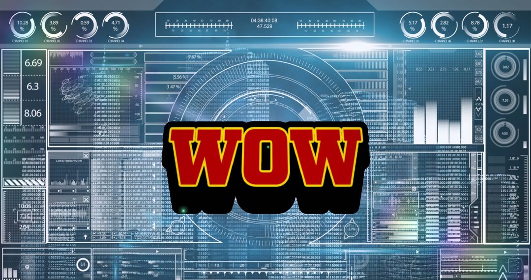 Digital Data Interface with Bold WOW Graphic Highlighting Insights