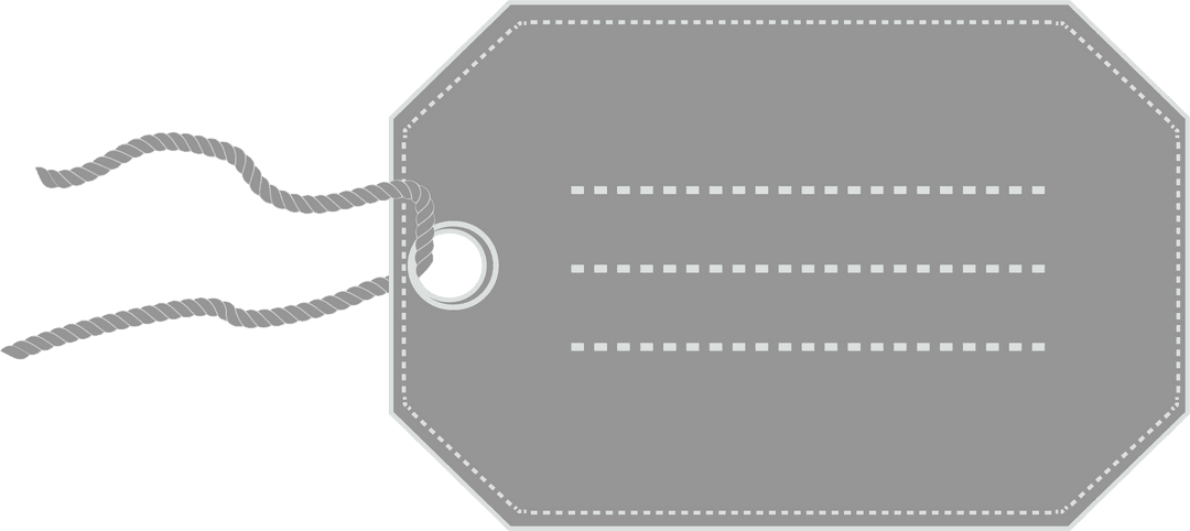 Gray Label Tag with Twine and Lines on Transparent Background