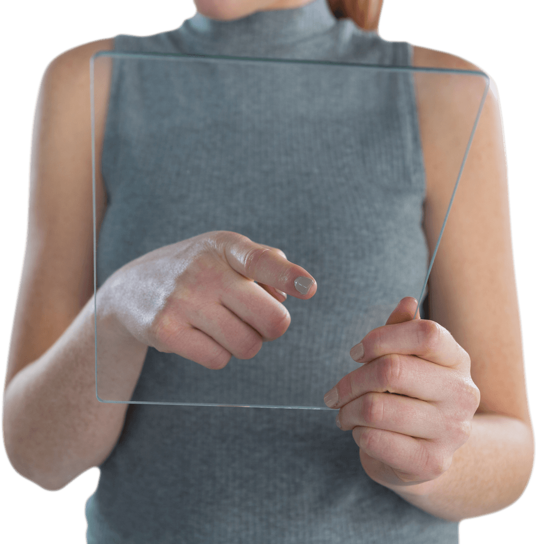 Midsection Businesswoman Interacting with Transparent Glass Interface