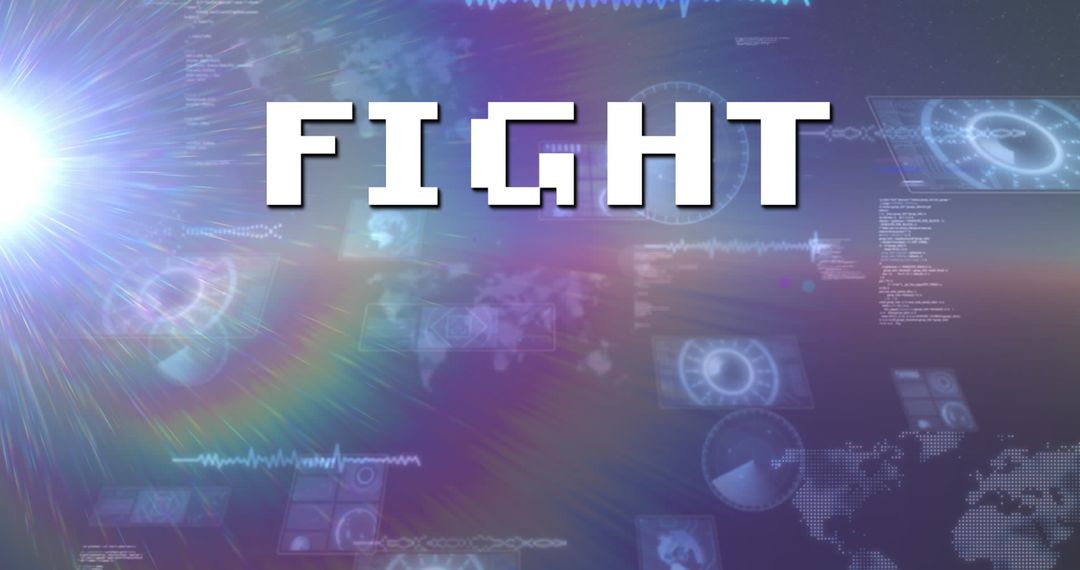 Digital Interface with Holographic 'FIGHT' Text Overlay