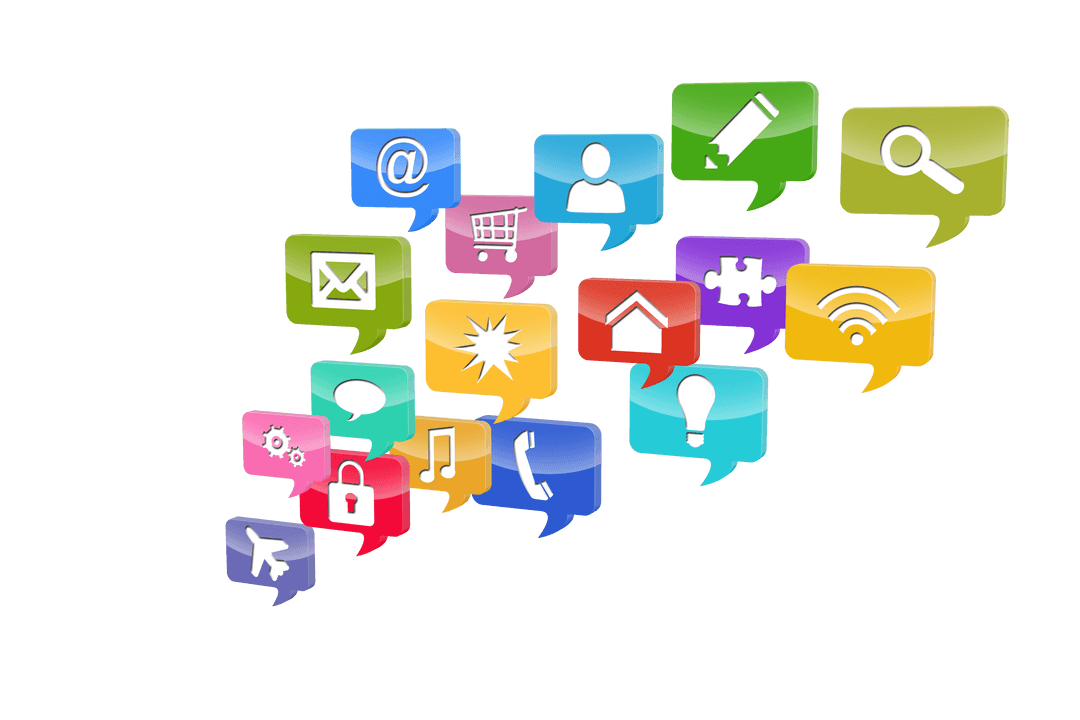 Colorful Digital Icons on Transparent Background for Communication Design