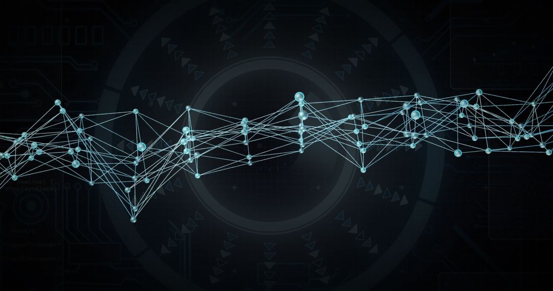 Futuristic Network with Glowing Cyan Nodes and Digital Interface