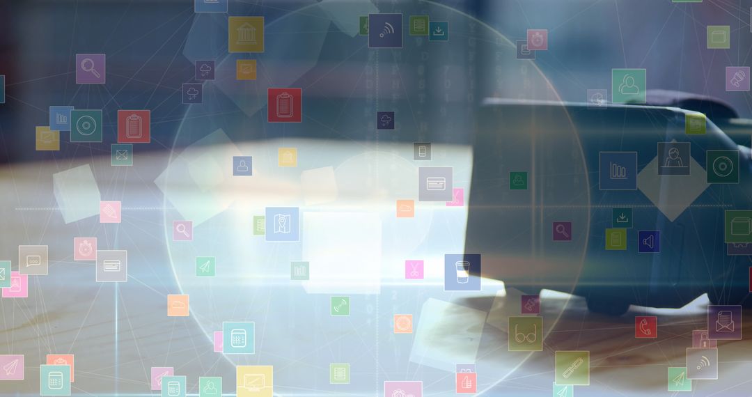 Digital Network Interface with VR Headset Media Symbols