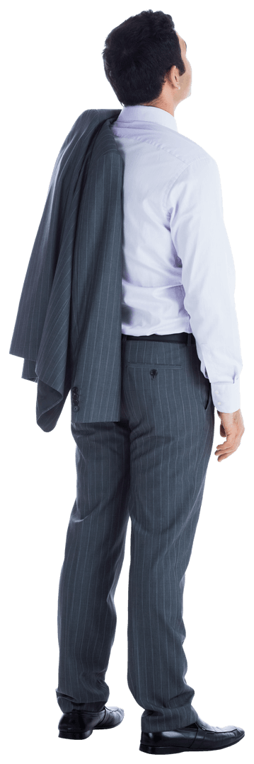 Transparent Caucasian Businessman in Suit Looking Up