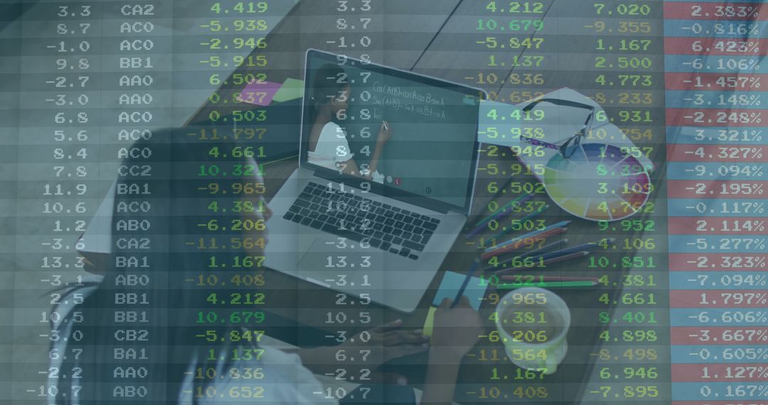 Financial Analytics Team Collaborating with Technology at Workspace