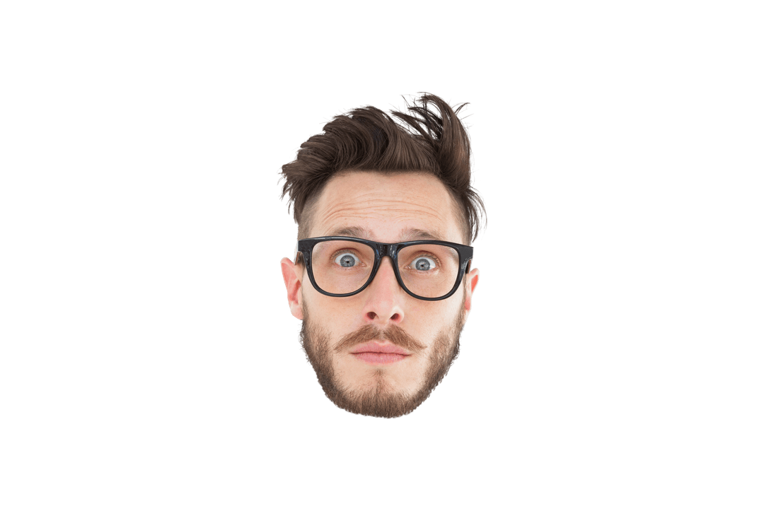 Surprised Man with Glasses on Transparent Background Isolated