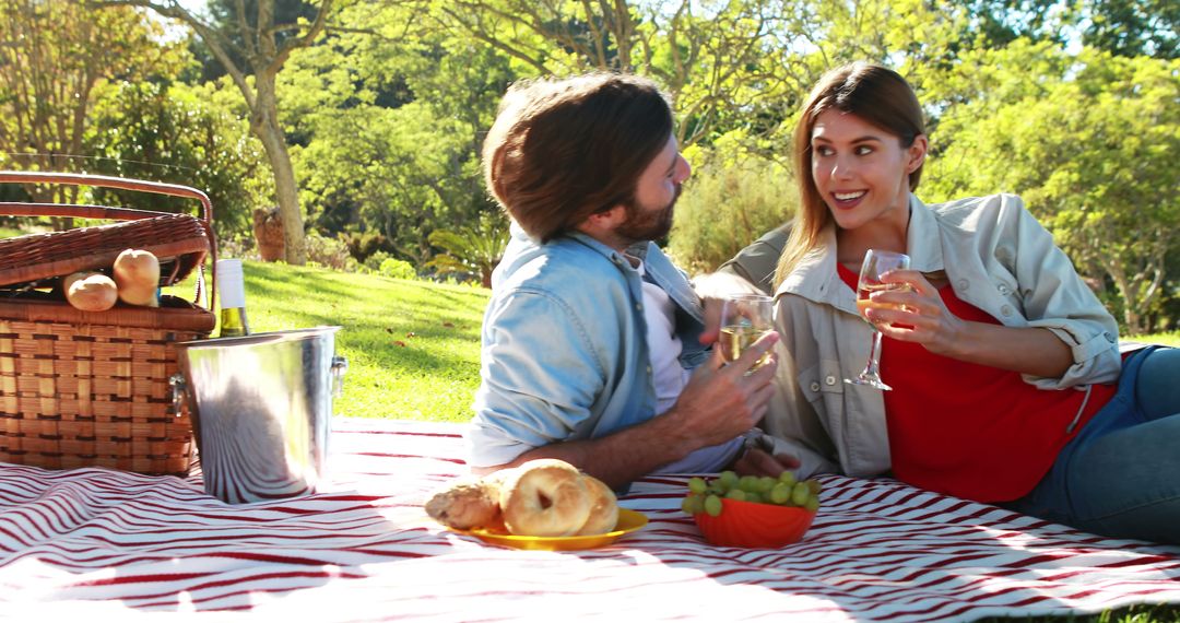 Romantic couple interacting with each other while having wine in park 4k - Free Images, Stock Photos and Pictures on Pikwizard.com