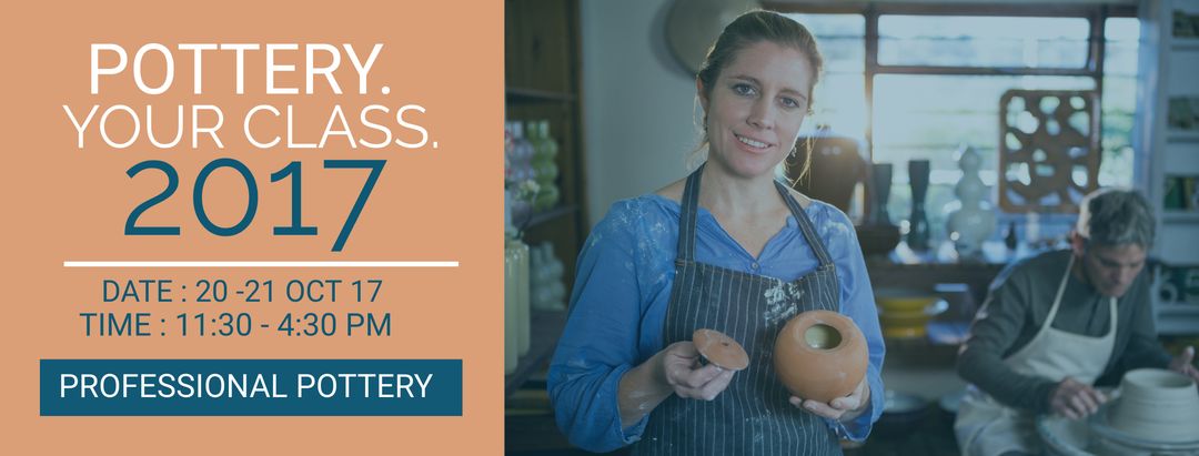 Woman in Pottery Class Holding Clay Pot Promoting Creativity