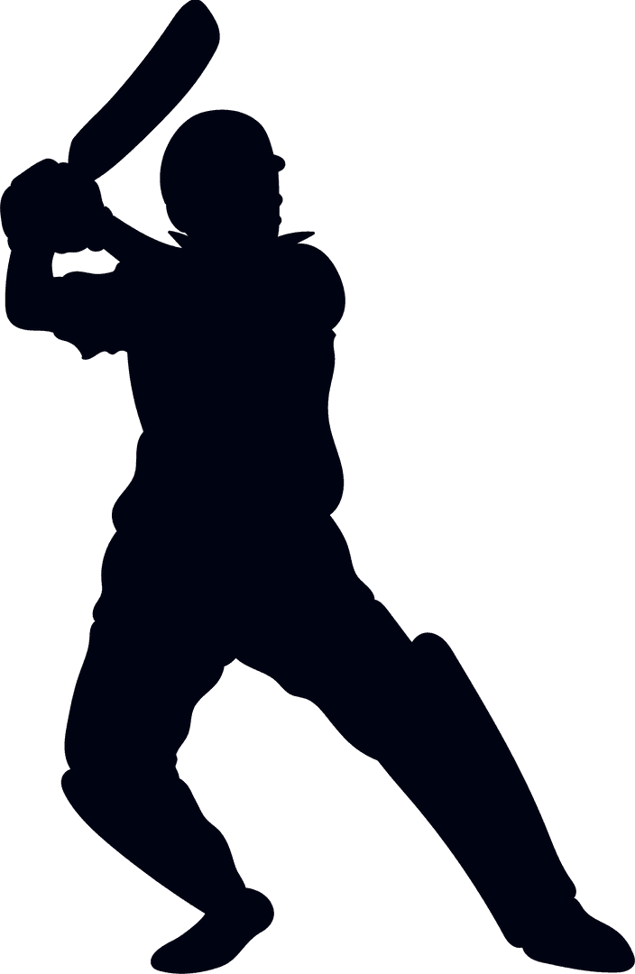 Cricket Batsman Silhouette with Bat Raised on Transparent Background