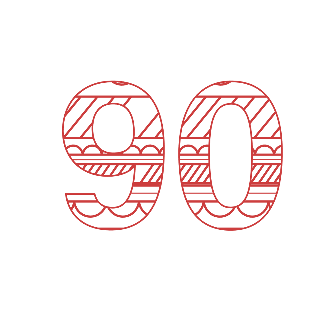Artistic Red Number 90 with Patterns on Transparent