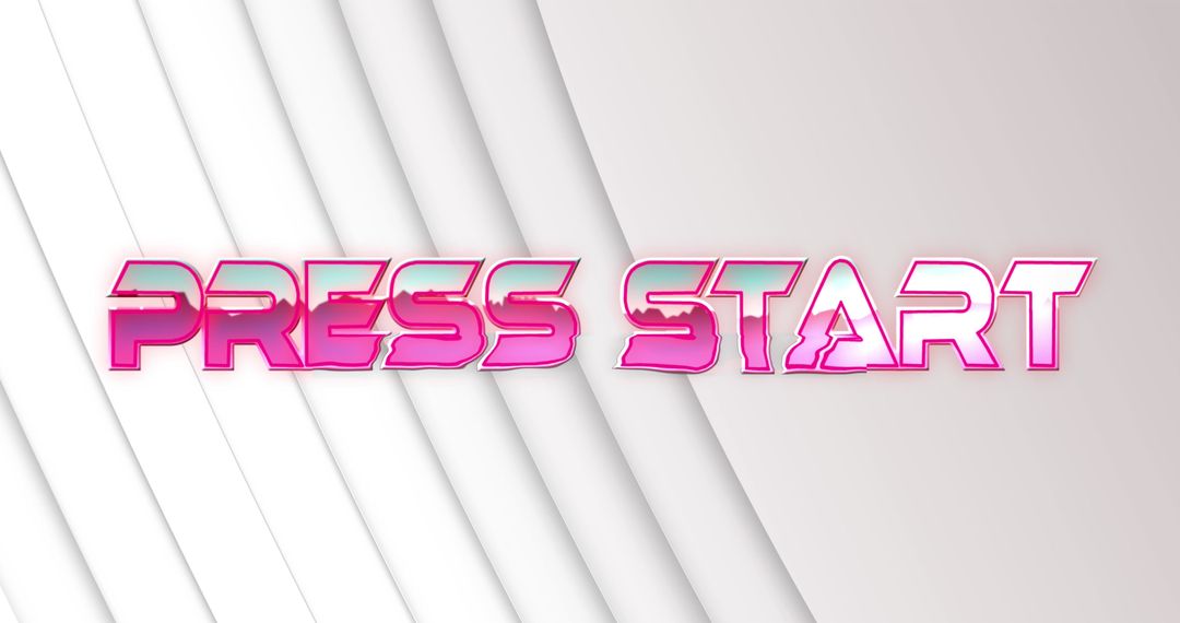 Futuristic Metallic Press Start Text on Neon Pattern Background