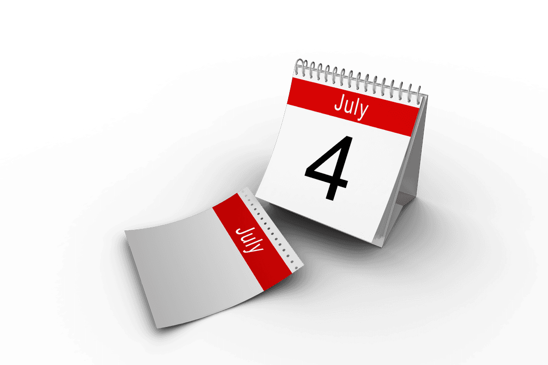 July 4 Calendar Card on Transparent Mess Free Background