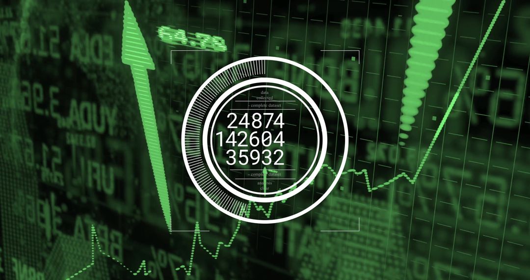 Futuristic Trading Dashboard with Overlay HUD and Green Upward Trend