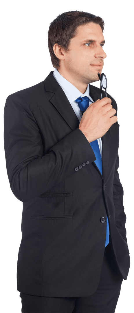 Successful Caucasian Businessman Thinking on Transparent Background