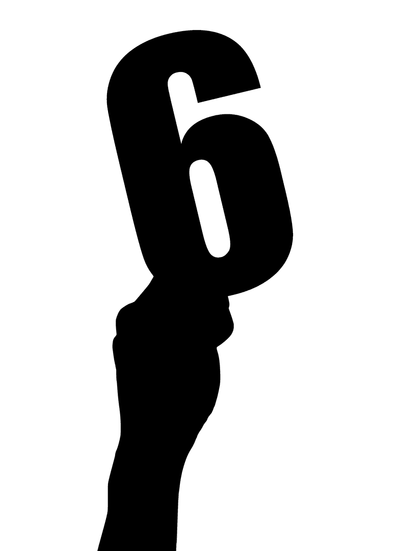 Illustrated Hand Holding Six on Transparent Background