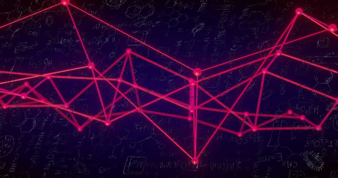 Digital Network Connections with Chemical Formulas on Black Background