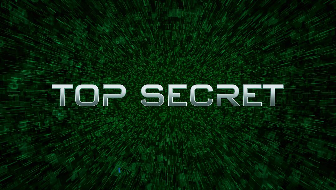 Top Secret Cyber Data Tunnel with Binary Streams and Futuristic Metallic Text