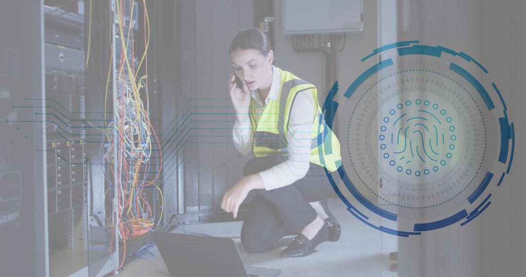 Female Engineer Fixing Server Issues with Technology