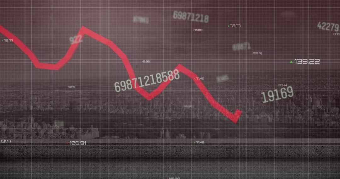Declining Financial Chart Displayed Over Urban Cityscape