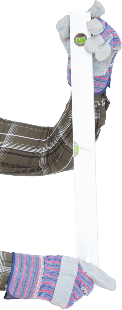 Transparent Craftsperson Hands Holding Long Level Tool Isolated