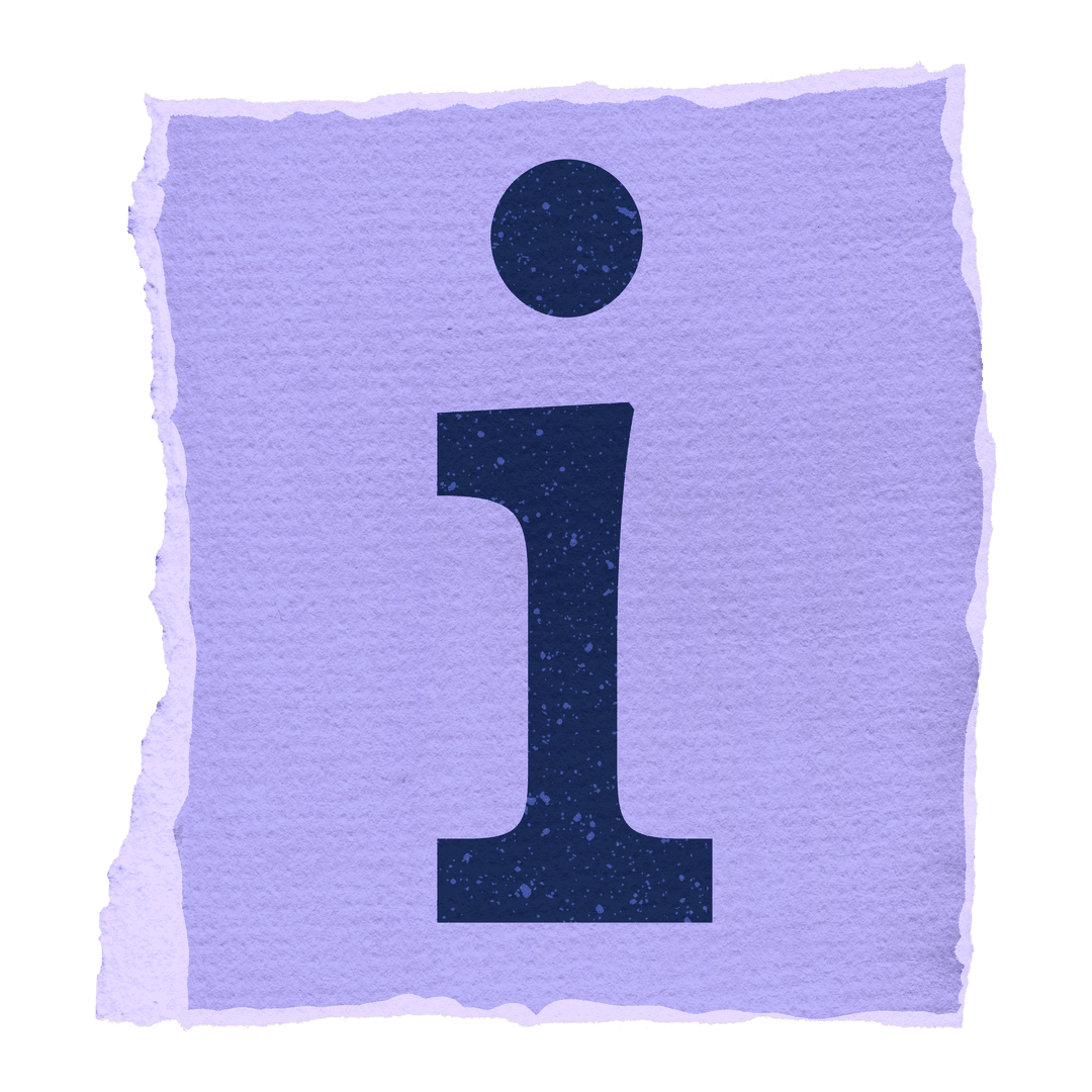 Dark Blue 'i' Icon on Textured Paper with Transparent Background