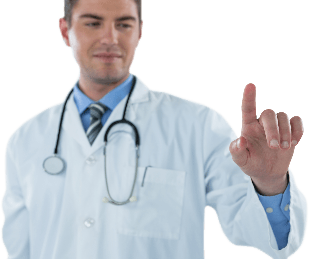 Transparent Doctor Touching Digital Interface Screen