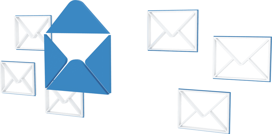 Transparent Email Icons Floating on White Background