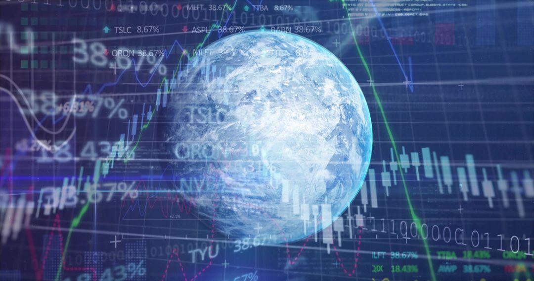 Globe Hovering Over Digital Financial Charts Showing Global Market Analytics