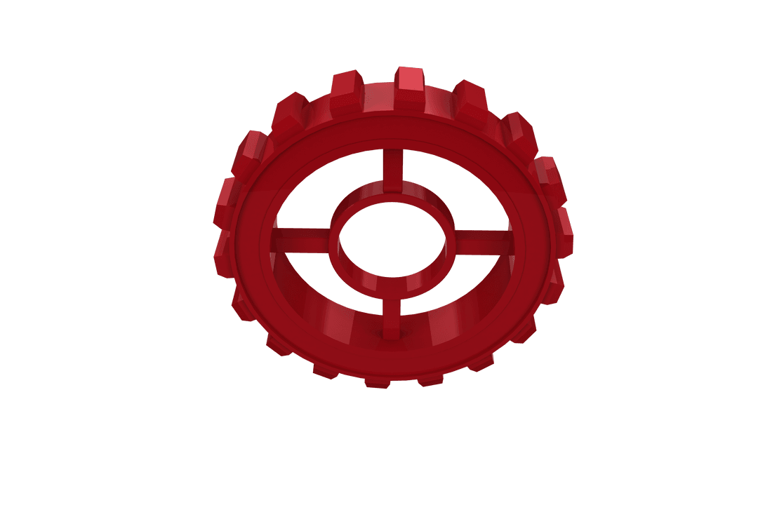 Transparent red gear with detailed mechanical texture